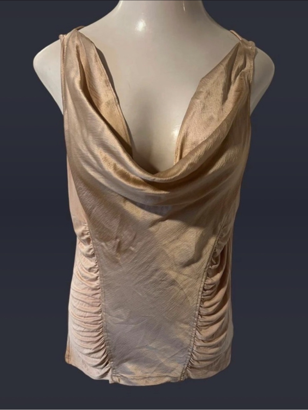 🎀hinge Satin Cowl Neck Ruched Tank Top - Beige